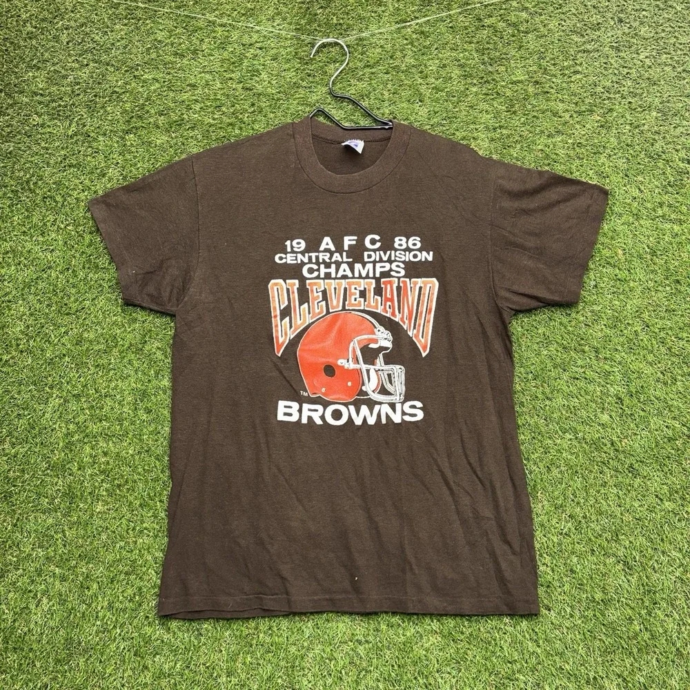 Vintage Cleveland Browns Shirt Mens Large Brown Single Stitch Thin NFL 80s